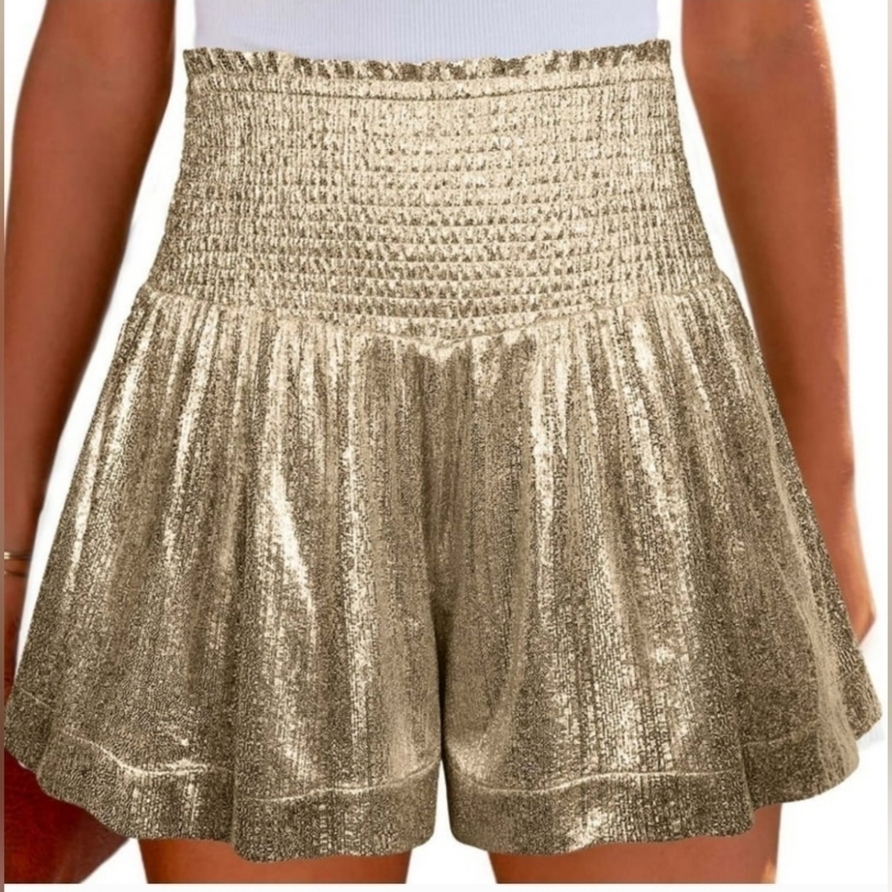 GOLD GAMEDAY SMOCKED METALLIC SHORTS XS